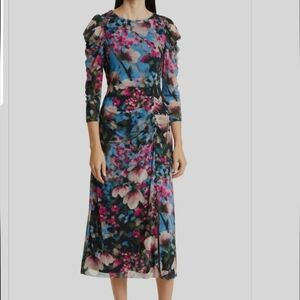 Ann Klein Floral Print Midi Dress Amaranth